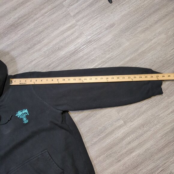 Stussy World Tour Graphic Hoodie Men's Medium Pullover Black Blue - Picture 9 of 9